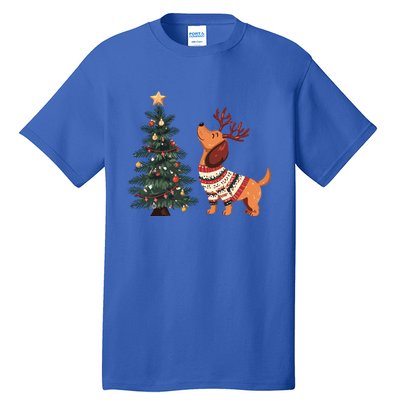 Cute Dachshund Decorate Christmas Tree Merry Xmas Dog Lover Gift Tall T-Shirt