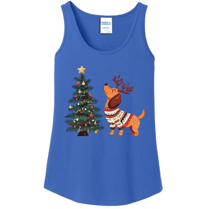 Cute Dachshund Decorate Christmas Tree Merry Xmas Dog Lover Gift Ladies Essential Tank