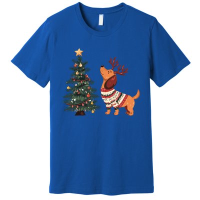 Cute Dachshund Decorate Christmas Tree Merry Xmas Dog Lover Gift Premium T-Shirt