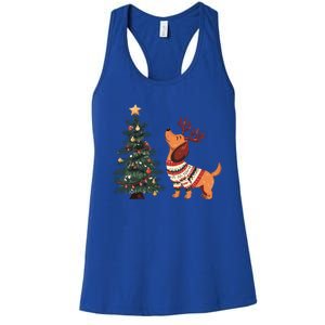 Cute Dachshund Decorate Christmas Tree Merry Xmas Dog Lover Gift Women's Racerback Tank