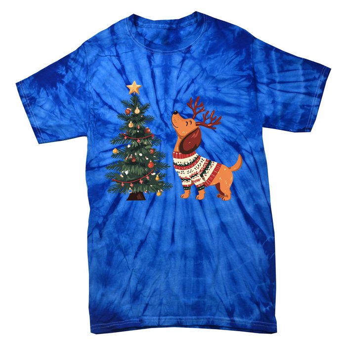 Cute Dachshund Decorate Christmas Tree Merry Xmas Dog Lover Gift Tie-Dye T-Shirt