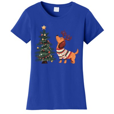 Cute Dachshund Decorate Christmas Tree Merry Xmas Dog Lover Gift Women's T-Shirt