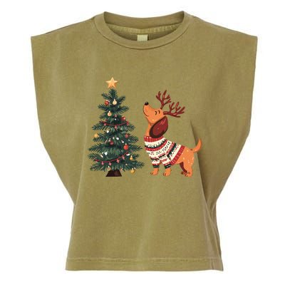 Cute Dachshund Decorate Christmas Tree Merry Xmas Dog Lover Gift Garment-Dyed Women's Muscle Tee