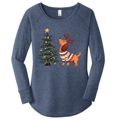 Cute Dachshund Decorate Christmas Tree Merry Xmas Dog Lover Gift Women's Perfect Tri Tunic Long Sleeve Shirt