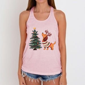 Cute Dachshund Decorate Christmas Tree Merry Xmas Dog Lover Gift Women's Knotted Racerback Tank