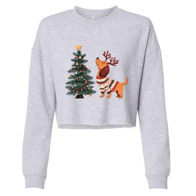 Cute Dachshund Decorate Christmas Tree Merry Xmas Dog Lover Gift Cropped Pullover Crew