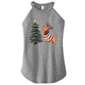 Cute Dachshund Decorate Christmas Tree Merry Xmas Dog Lover Gift Women's Perfect Tri Rocker Tank