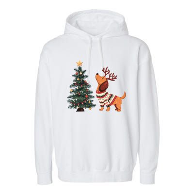 Cute Dachshund Decorate Christmas Tree Merry Xmas Dog Lover Gift Garment-Dyed Fleece Hoodie