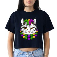 Cat Dad Daddy Funny Retro Cat Dad Father's Day Women's Crop Top Tee