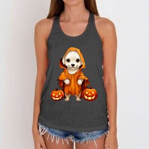 Cute Dog Dressed As Ghost Halloween Funny Boo Dog Pumpkin Women's Knotted Racerback Tank