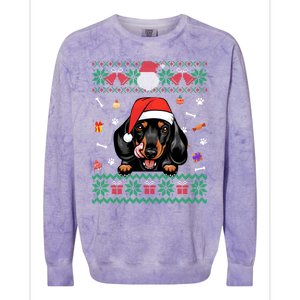 Cute Dachshund Dog Ugly Christmas Santa Hat Xmas Funny Gift Colorblast Crewneck Sweatshirt