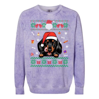 Cute Dachshund Dog Ugly Christmas Santa Hat Xmas Funny Gift Colorblast Crewneck Sweatshirt