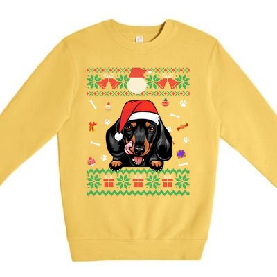 Cute Dachshund Dog Ugly Christmas Santa Hat Xmas Funny Gift Premium Crewneck Sweatshirt