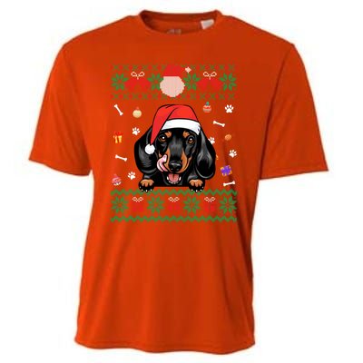 Cute Dachshund Dog Ugly Christmas Santa Hat Xmas Funny Gift Cooling Performance Crew T-Shirt