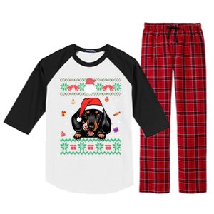 Cute Dachshund Dog Ugly Christmas Santa Hat Xmas Funny Gift Raglan Sleeve Pajama Set