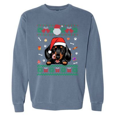 Cute Dachshund Dog Ugly Christmas Santa Hat Xmas Funny Gift Garment-Dyed Sweatshirt