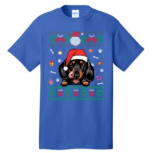 Cute Dachshund Dog Ugly Christmas Santa Hat Xmas Funny Gift Tall T-Shirt