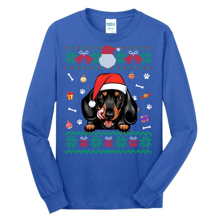 Cute Dachshund Dog Ugly Christmas Santa Hat Xmas Funny Gift Tall Long Sleeve T-Shirt