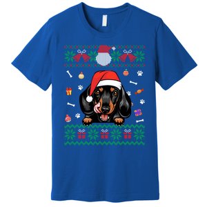 Cute Dachshund Dog Ugly Christmas Santa Hat Xmas Funny Gift Premium T-Shirt