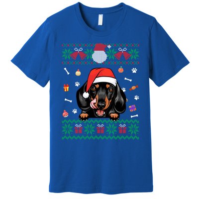 Cute Dachshund Dog Ugly Christmas Santa Hat Xmas Funny Gift Premium T-Shirt