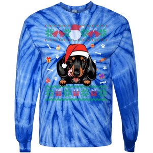 Cute Dachshund Dog Ugly Christmas Santa Hat Xmas Funny Gift Tie-Dye Long Sleeve Shirt