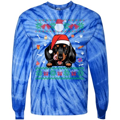 Cute Dachshund Dog Ugly Christmas Santa Hat Xmas Funny Gift Tie-Dye Long Sleeve Shirt