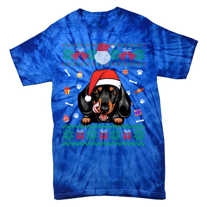 Cute Dachshund Dog Ugly Christmas Santa Hat Xmas Funny Gift Tie-Dye T-Shirt