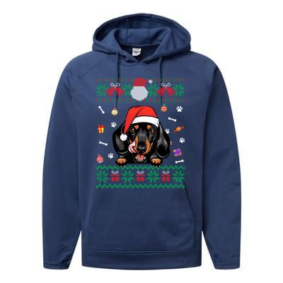 Cute Dachshund Dog Ugly Christmas Santa Hat Xmas Funny Gift Performance Fleece Hoodie