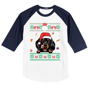 Cute Dachshund Dog Ugly Christmas Santa Hat Xmas Funny Gift Baseball Sleeve Shirt