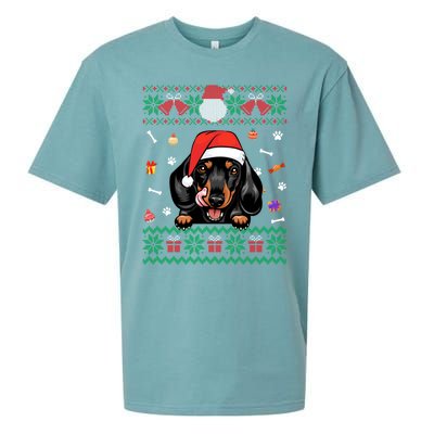 Cute Dachshund Dog Ugly Christmas Santa Hat Xmas Funny Gift Sueded Cloud Jersey T-Shirt