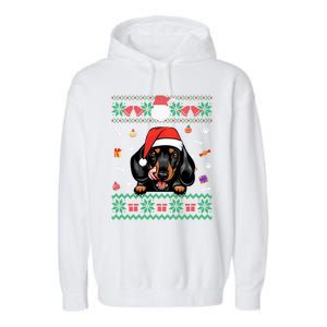 Cute Dachshund Dog Ugly Christmas Santa Hat Xmas Funny Gift Garment-Dyed Fleece Hoodie