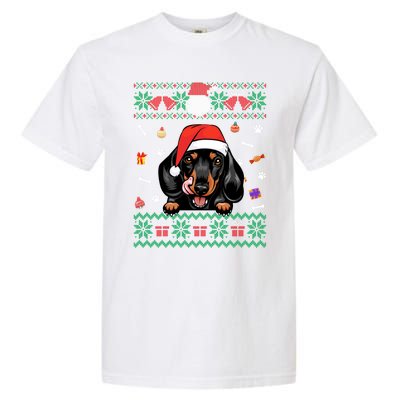 Cute Dachshund Dog Ugly Christmas Santa Hat Xmas Funny Gift Garment-Dyed Heavyweight T-Shirt