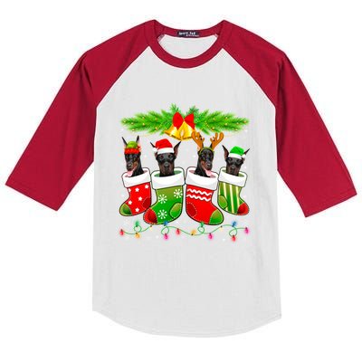 Cute Dober Dog In Sock Christmas Santa Xmas Dog Great Gift Kids Colorblock Raglan Jersey