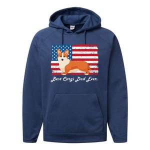 Corgi Dog Dad Ever American Flag Dog Lover Gift Performance Fleece Hoodie