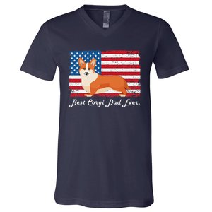 Corgi Dog Dad Ever American Flag Dog Lover Gift V-Neck T-Shirt