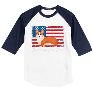 Corgi Dog Dad Ever American Flag Dog Lover Gift Baseball Sleeve Shirt