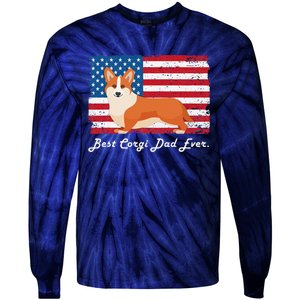 Corgi Dog Dad Ever American Flag Dog Lover Gift Tie-Dye Long Sleeve Shirt