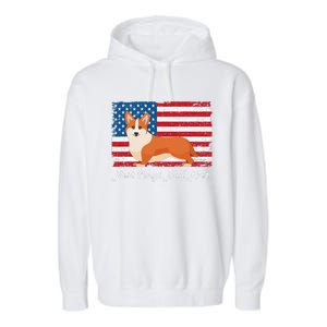 Corgi Dog Dad Ever American Flag Dog Lover Gift Garment-Dyed Fleece Hoodie