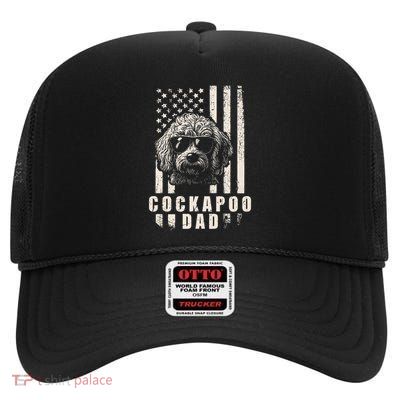 Cockapoo Dog Dad American Flag Gifts For Best Father High Crown Mesh Back Trucker Hat