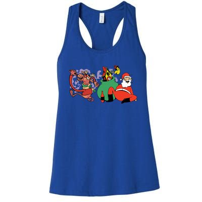 Christmas Drunk Deer Santa Funny Gift Wine Bottle Rudolf Clock Funny Gift Women's Racerback Tank