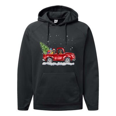 Christmas Dachshund Dogs Ride Red Truck Costumer Performance Fleece Hoodie