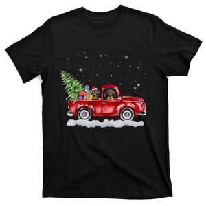 Christmas Dachshund Dogs Ride Red Truck Costumer T-Shirt