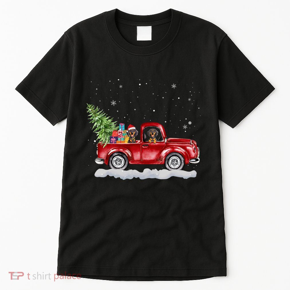 Christmas Dachshund Dogs Ride Red Truck Costumer Tall T-Shirt