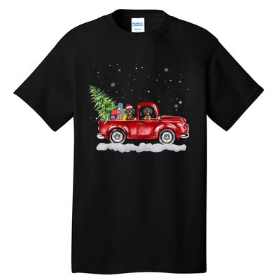 Christmas Dachshund Dogs Ride Red Truck Costumer Tall T-Shirt