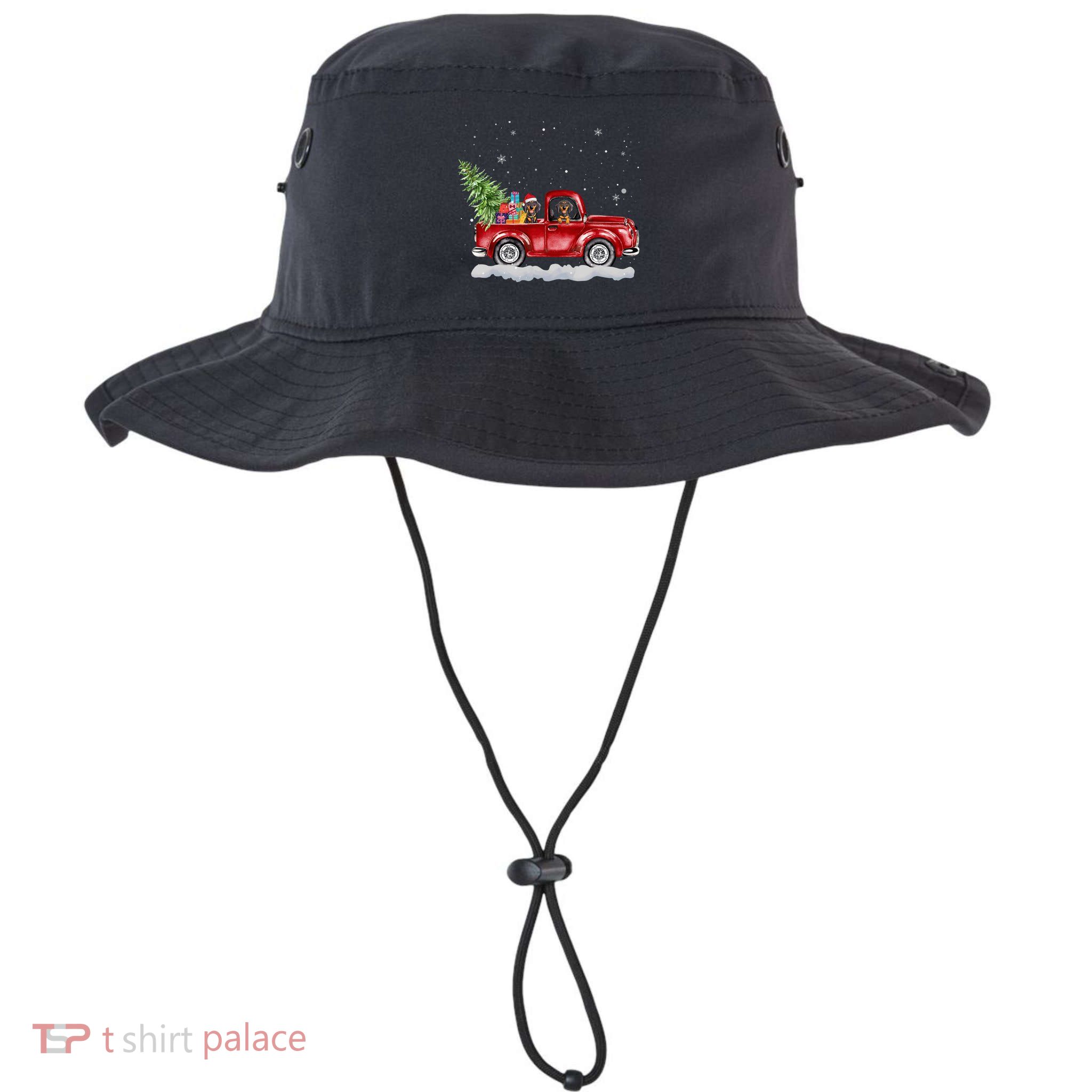 Christmas Dachshund Dogs Ride Red Truck Costumer Bucket Hat