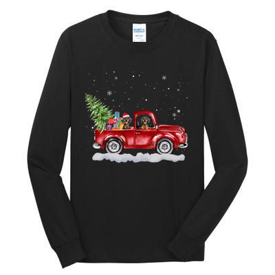 Christmas Dachshund Dogs Ride Red Truck Costumer Tall Long Sleeve T-Shirt