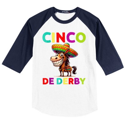 Cinco De Derby Derby Party Funny Horse Racing Sombrero Baseball Sleeve Shirt