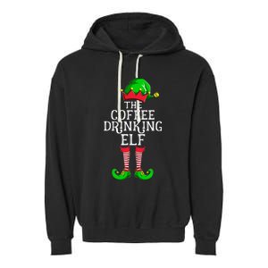 Coffee Drinking Elf Family Matching Group Christmas Garment-Dyed Fleece Hoodie