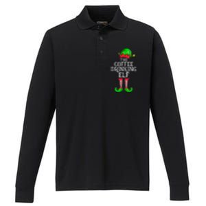 Coffee Drinking Elf Family Matching Group Christmas Performance Long Sleeve Polo