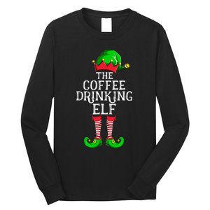 Coffee Drinking Elf Family Matching Group Christmas Long Sleeve Shirt